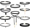 FIBO STEEL 8–10 Stück Damen-Halskette aus schwarzem Samt für Mädchen, Spitzen-Halskette mit Tätowierung