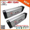 48 Volt Batteries 700W 12Ah 48V Lithium Ion Battery in 18650 2000mAh 13S6P Cells for Electric Bike 700W Silver Fish Battery