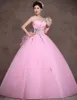 Роскошные Тюль Бальное Платье Quinceanera Платья Одно Плечо Сладкий 15-16 Принцесса Платья Конфеты Розовый Формальные Длиной До Пола Платье