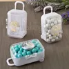 FREE SHIPPING 12PCS White Acrylic Mini Rolling Travel Suitcase Candy Box Baby Shower Wedding Favors Party Sweet Table Decors Supplies Gifts