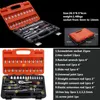 free shipping 46PCS ratchet wrench socket tool box set manual sleeve tools set for emergency car repair automobile hardware tool accessory