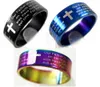 Bulk Lots 100pcs English Lord's Prayer Cross Stainless Steel Rings 3 Colors Mix Wholesale Mens Fashion Jewelry