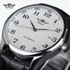 Vinnare Klockor Klassisk Mens Auto Datum Automatisk Mekanisk Klocka Självlindande Analog Skelett Balck Leather Man Armbandsur