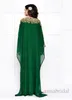 Green Dubai Evening Dresses Chiffon Long Sleeves Gold and Silver Crystals Beading Long Vintage Arabic Muslim Women Kaftans Abaya Vestidos.