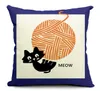 Housse de coussin en coton et lin, taie d'oreiller carrée en coton et lin, joli chat mignon, 18x18 pouces, 6 styles, décoration de maison et de voiture