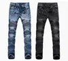 Jeans pour hommes Mode commerce extérieur bleu clair jeans noirs pantalons biker hommes laver pour faire le vieux pli Pantalon Casual Runway Denim
