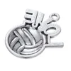Antique Silver Plated I Love Volleyball Necklace Pendant Sports Fan Charms DIY Wholesale Jewelry 10pcs