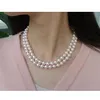 Classic double strands 8-9mm Akoya white round pearl necklace 18 inch 19 inch 14k gold clasp