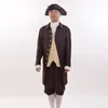 빈티지 남성 Rococo Cosplay Suit Colonial Revolution 의상 유니폼 조끼 바지 모자 양말 레이스 칼라 복장