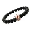 Micro Pave Black CZ Zirconia Gold Plated Crown Pärlade Strands Armband Smycken Dull Polsk matt stenpärlarmband för Men308U