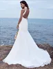 HalterChiffon Strand Meerjungfrau Brautkleider Perlen Taille Sommer rückenfreie Brautkleider Pinsel Schleppe Brautkleider