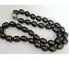 12-13mm baroque black green pearl necklace 18 inch S925 silver clasp