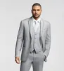 High Quality Two Buttons Light Grey Groom Tuxedos Groomsmen Best Man Suits Mens Wedding Blazer Suits Dinner Suit (Jacket+Pants+Vest)