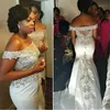 Nigerain 2017 Luxo Off Off Wedding Dress Formal Appliques Backless Sweep Train Train Sereia Vestidos De Partido Nupcial Vestidos de Promoção de 2018