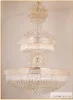 Moderna kristallkronor ledde guldkronkrona Belysning Fixture American European 3 Light Colors Dimble Long Home Hotel Hanging Lamps