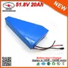 14S8P Cells Triangle 51.8V 20Ah Electric Bike Li Ion Battery Pack 1500W Ebike Giant Bicycle LIthium Battery with 2A Charger