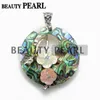 Handgemaakte sieraden Round Paua Abalone Shell hanger met gele en roze bloemen unieke sieraden 5 stuks 5839543