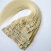 80g 120g 160g 220g 260g 280g 320g Clip in Hair Extensions #60/Platinum Blonde Brazilian Indian human Hair double Drown more colors