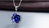 Prinzessin Diana Hochzeit Halskette Schmuck Wirklich solide 925 Sterling Silber Oval Blauer Saphir Edelstein Halsketten Geschenk für Frauen Freundin