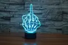 2017 Mittelfinger Finger Geste 3D Optische Lampe Nachtlicht 9 LEDs Nachtlicht DC 5V Bunte 3D Lampe271O