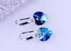 Blue Crystal Heart Charm Oorbellen 925 Silver Long Drop Love Earring Bridal Wedding Sieraden voor Vrouwen