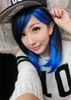 WoodFfestival short straight wigs black mix blue wig cosplay women lolita synthetic anime heat resistant peruca ombre hair9446300