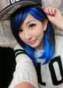 WoodFfestival short straight wigs black mix blue wig cosplay women lolita synthetic anime heat resistant peruca ombre hair6951155