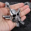 Large Casting Silver 316L Stainless steel Biker skeleton Skull Double Pistol Pendants Gothic Necklace Men's Cool Jewelry Gift246o