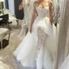 Zuhair Murad Abiti da sposa a sirena Illusion Pizzo Maniche corte Abiti da sposa arabi con girocollo trasparente Abiti in organza peplo