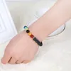 Natural Black Lava Pedra Pulseira Strands Para As Mulheres Homens 7 Cakra Cura Ametista Gemstone Frisada Pulseiras Yoga Energia Bangles Jóias