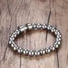 Bracelet à breloques haltère argenté en acier inoxydable pour hommes avec chaîne de perles de 8 mm bijoux de fitness Power Gym3153