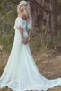 Romantisk boho land skog bröllopsklänningar chiffong spets bröllopsklänning enkel bohemisk brudklänning av axel brudklänningar skräddarsy