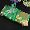 Grande Bonita Flor Dobrável Jóias Roll Up Saco de Viagem Saco De Armazenamento De Maquiagem Cosmética Com Cordão Seda Chinesa Brocado Bolsa Saco 30 pçs / lote