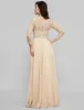 Elegant Plus Sizes Jewel A-line Floor-length 3/4 Length Sleeves Chiffon Custom Made Formal Evening Dress Applique Beadings Mother's Dresses