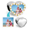 Alloy Customized blank heart photo bead Metal birthstone crystal European Charms Fit Chamilia Biagi Bracelet2096143