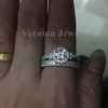 Vecalon Antique bijoux fleur femmes bague coupe ronde 2ct diamant simulé Cz 925 en argent Sterling femme bague de mariage ensemble