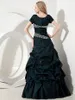 Dark Green Long Modest Prom Dresses With Short Sleeves Square Neck Vintage Taffeta Puffy Ball Gown Prom Gowns Cheap Teens Formal Dress