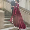 Kaftan Dresses Evening Wear 2019 Arabic Dubai Long Sleeves Prom Gowns Hot Burgundy Velvet With Appliques Vintage Party Dress