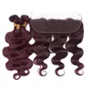 Wholesale #99J Wine Red Virgin Peruvian Human Hair Weave with Frontal Burgundy Ear to Ear 13x4 Full Lace Frontal Closure with Wavy 3Bundles