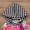 Newest 2PCS Newborn Set Infant Baby Girls Clothes Set Hooded Flower T-Shirt Tops + Striped Pants Girls Outfits Set Kids Clothing For 0-24M