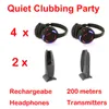 Silent Party Silent Disco Black LED draadloze hoofdtelefoons - Pakket voor stille evenementen met 4 Earhones en 2 zenders 200m afstandscontrole
