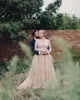 2017 Nieuwe Land een Lijn Trouwjurken V-hals Lange Mouwen Kant Applicaties Beaded Blush Pink Tulle Bruidsjurken Plus Size Bridal Dress