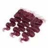 9a Brazylijskie burgundowe włosy z koronkowym czołowym zamknięciem 13x4 cala fala ciała 99J Wino Red Human Hair Bundle z ucha do ucha pełne fron6711308