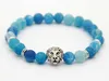 2016 Mens Smycken Partihandel 8mm Sky Blue Weathering Agate Stone Antik Silverreal Guldpläterad Lion Head Armband