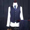 Wholesale- OSCN7 Striped Printed Double Breased Suit Men Custom Made Navy Blue Wedding Suit Men Fashion Costume Homme Plus Size Terno