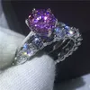 Merk klassieke sieraden 100% echte 925 sterling zilveren ring set cirkel 5A zirkoon roze cz engagemengagement trouwband ringen voor vrouwen cadeau