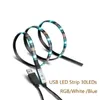1 M 5 V USB LED faixa 5050 preto flexível luz IP65 À Prova D 'Água 30 LED / m RGB Branco Azul TV Fundo Iluminação Strip com Mini Controlador RGB