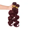 Renk 99J Vücut Dalga Saç Bordo Perulu İnsan Saç Demetleri Şarap Kırmızı Dalgalı Saçlar Parça Başına 100g Lot başına 4pcs Ücretsiz DHL