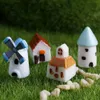 Atacado- 4 pcs / set mini resina igreja castelo vento moinho de vento de cabine de cabine de cabine de fadas miniatura artesanato micro decoração paisagem