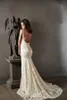 Sexig Mermaid Backless Beach Bröllopsklänning Full Lace Sweetheart Spaghetti Straps Pearls Appliques Bridal Gown Sexy Split Ls 31-15